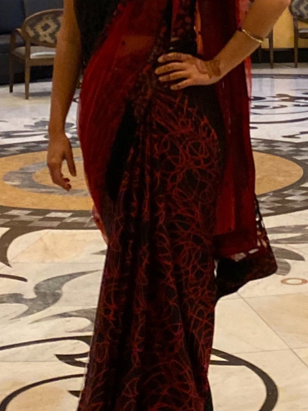 Red and Black unstitched Saree & top